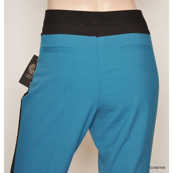 Vince Camuto Colorblock Slim Fit Ankle Pants Trousers Teal/Black Stripe 8/10 Nwt - Picture 4 of 5